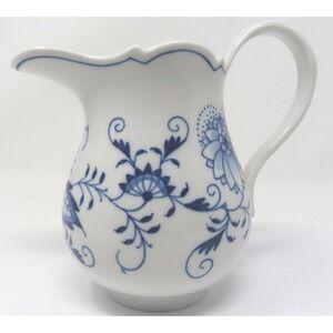Meissen Blue Onion Porcelain Pitcher Scalloped Rim Crossed Swords German